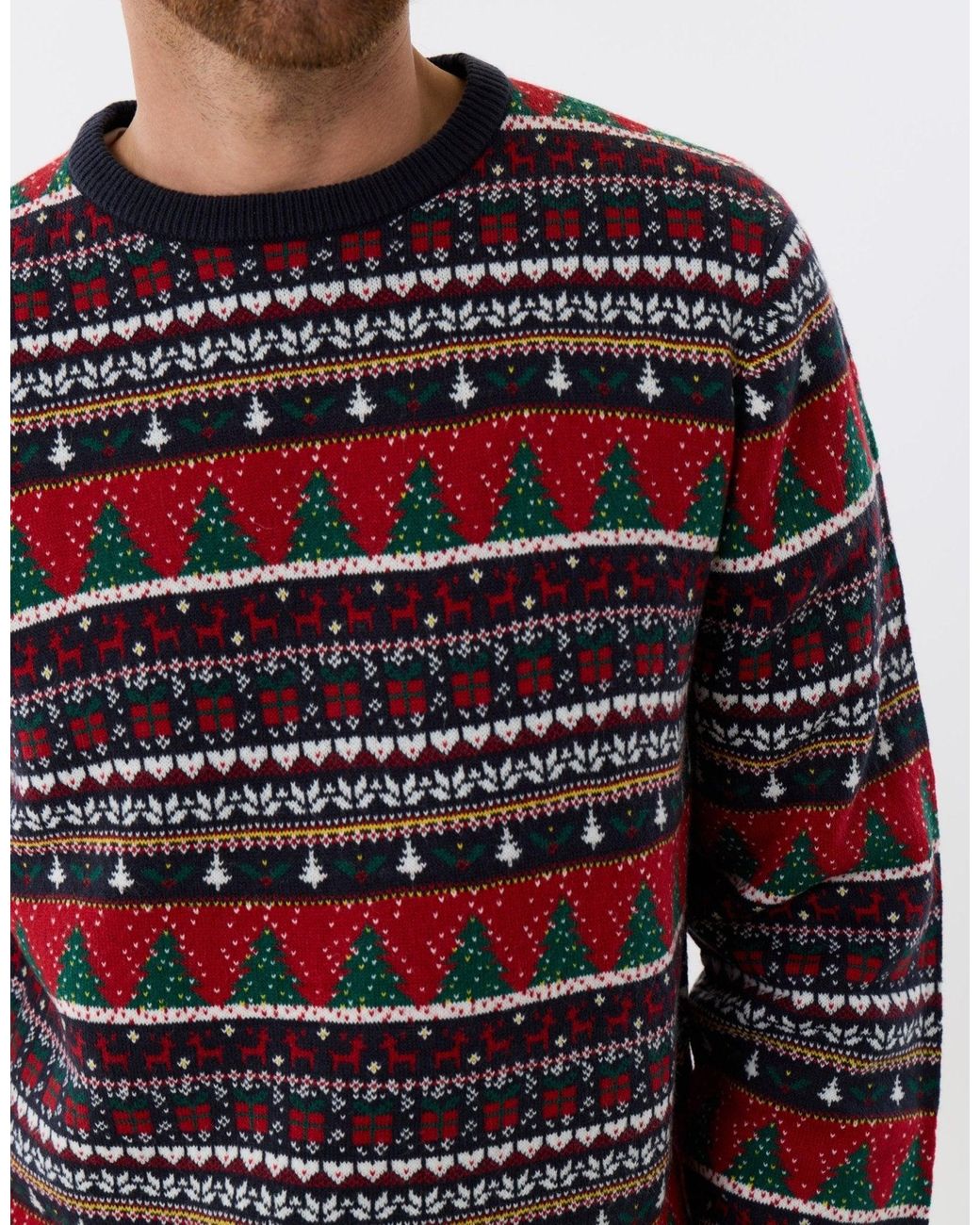 Threadbare Red Knitted Fairisle Crew Neck Christmas Jumper for men