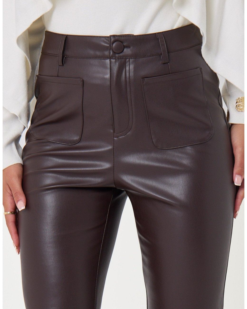 Threadbare White Faux Leather Flared Trousers