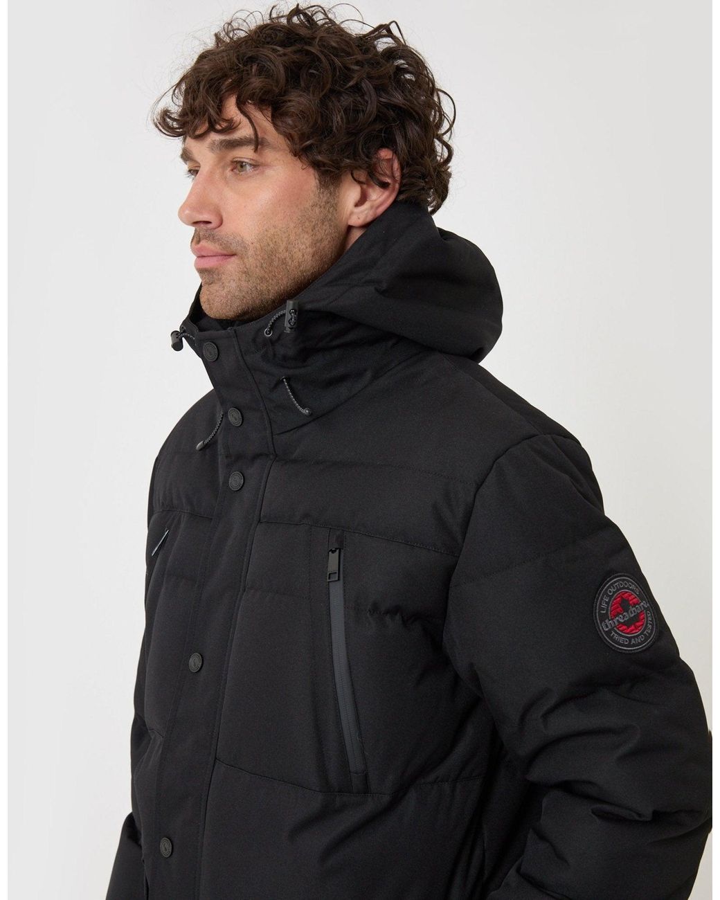 Threadbare Black Showerproof Hooded Puffer Coat With Borg Lined Hood for men