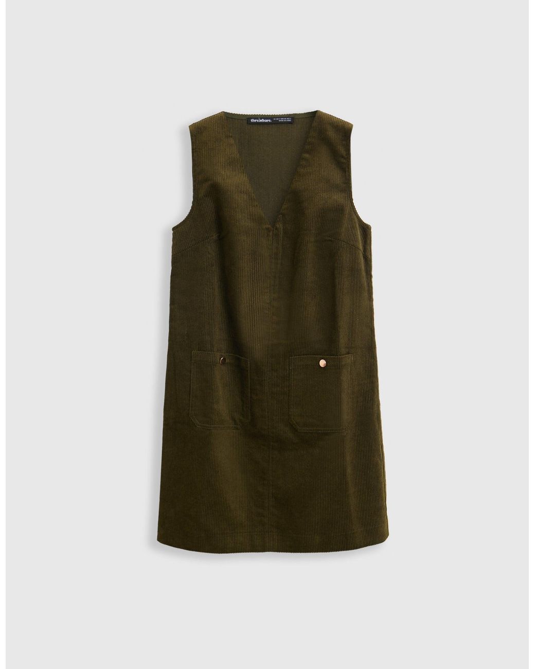 Threadbare Natural Corduroy V Neck Mini Dress