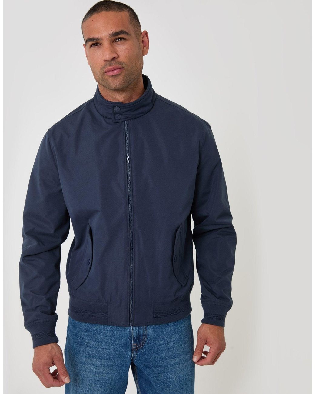Threadbare Blue Showerproof Microfibre Harrington Jacket for men
