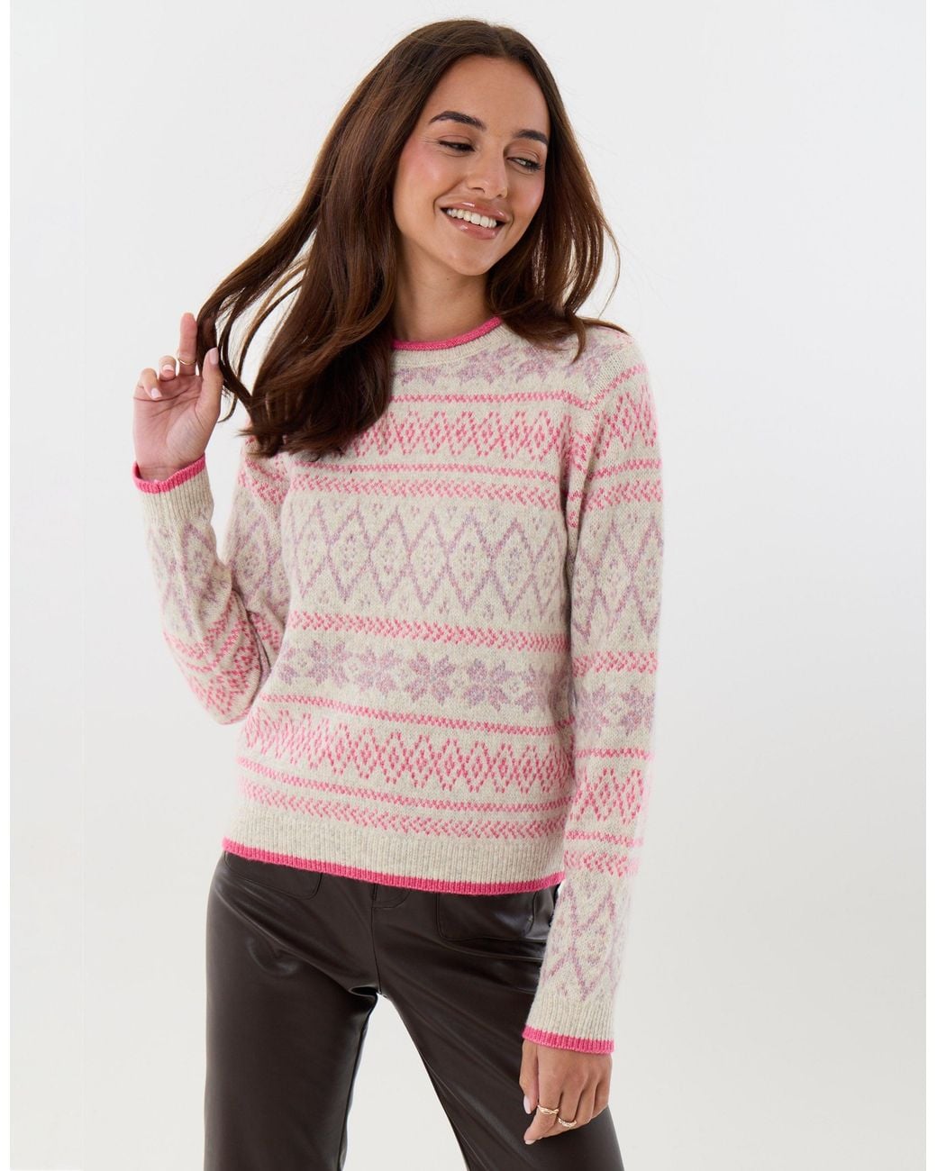 Threadbare Pink Snowflake Fairisle Knitted Christmas Jumper