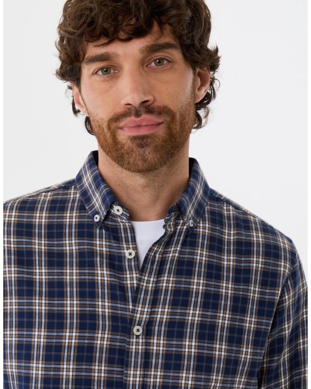 Threadbare Blue Brushed Flannel Long Sleeve Shirt for men