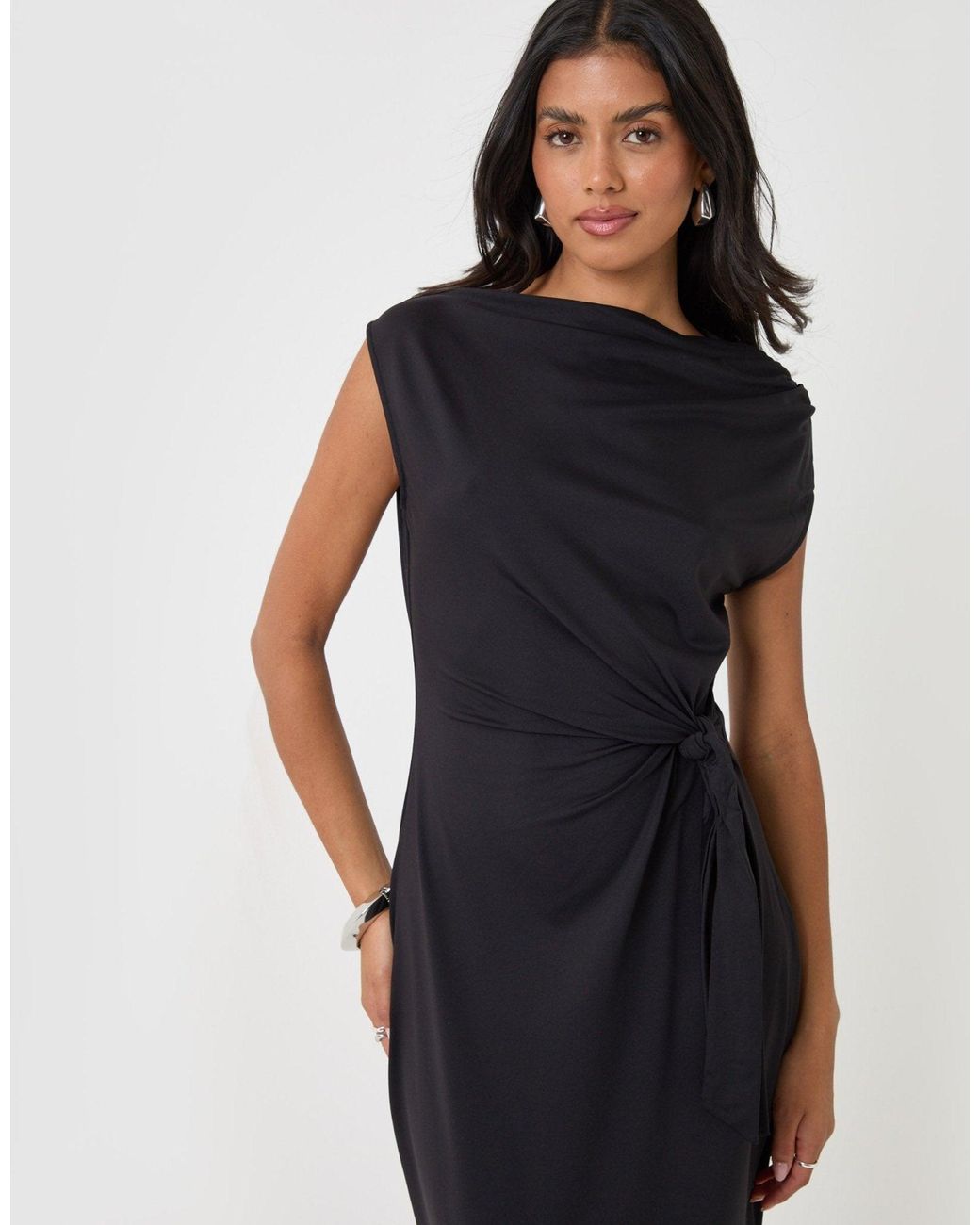 Threadbare Blue Twist Detail Slash Neck Maxi Dress