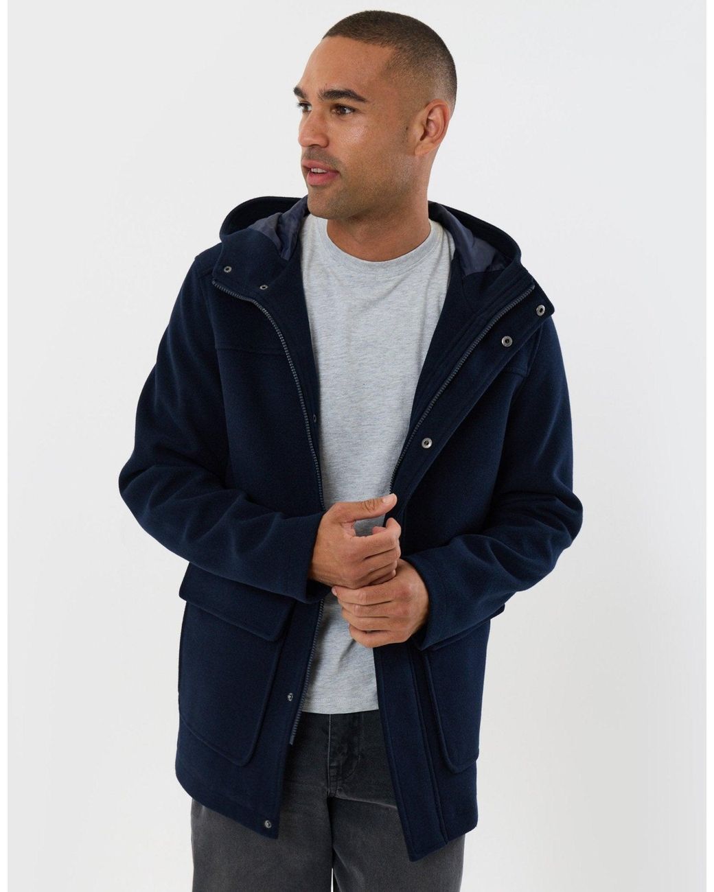 Threadbare Blue Faux Wool Hooded Jacket for men