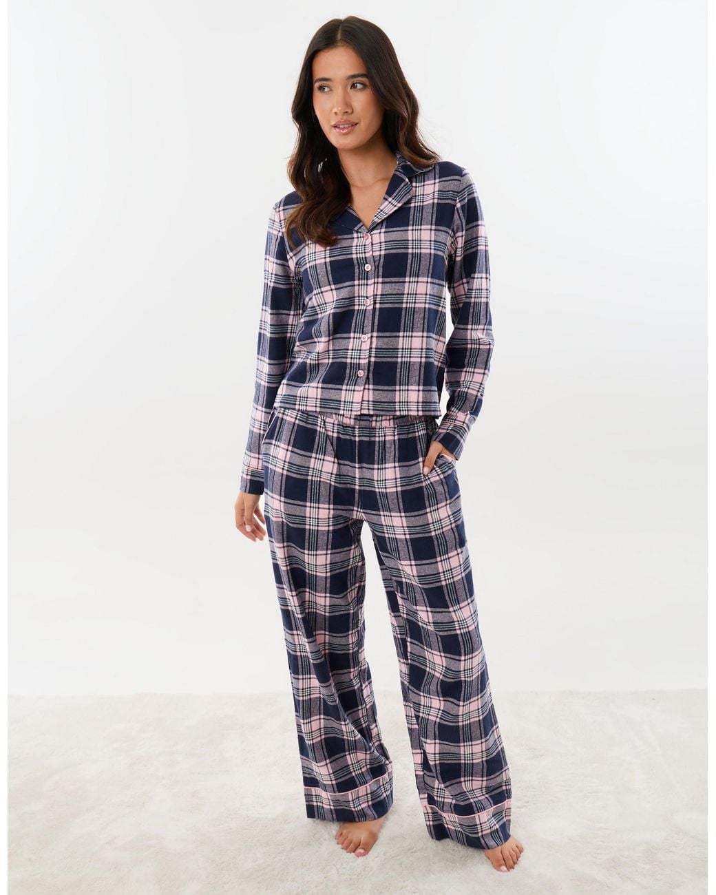 Threadbare Blue Cotton Button Up Pyjama Set
