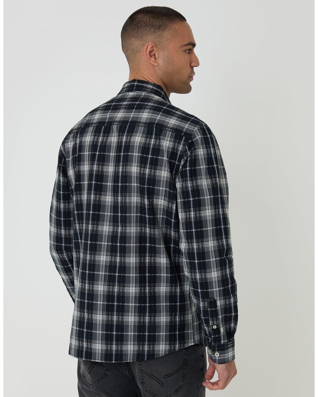 Threadbare Blue Cotton Long Sleeve Shirt for men