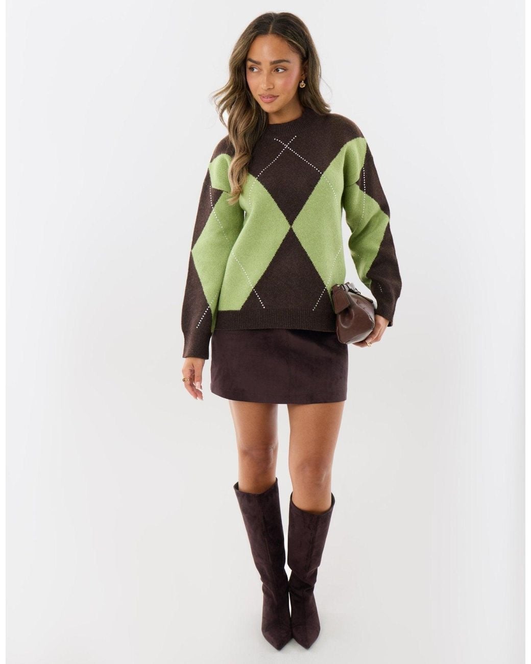 Threadbare Green Diamanté Embellished Argyle Knitted Jumper