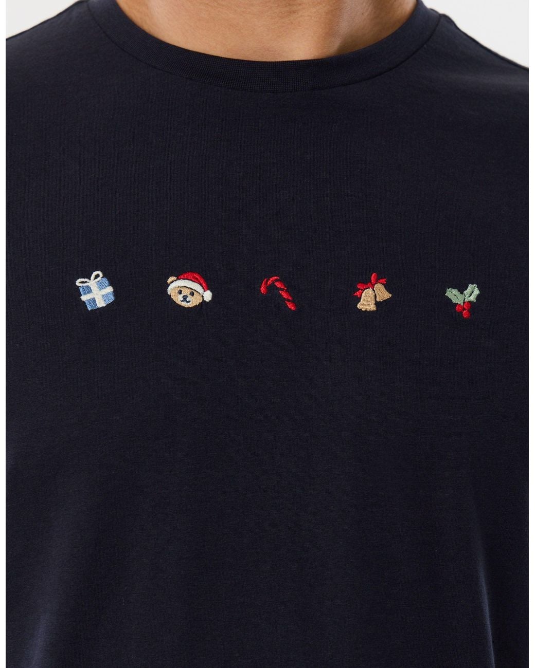 Threadbare Blue Embroidered Christmas Pyjama Set for men