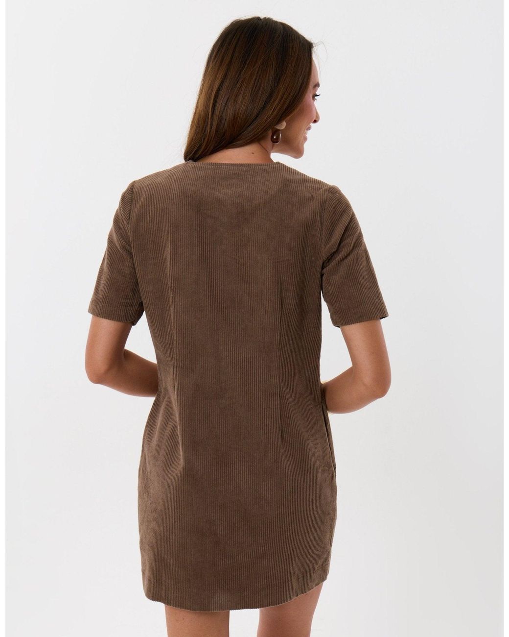 Threadbare Brown Corduroy Button Down Mini Dress