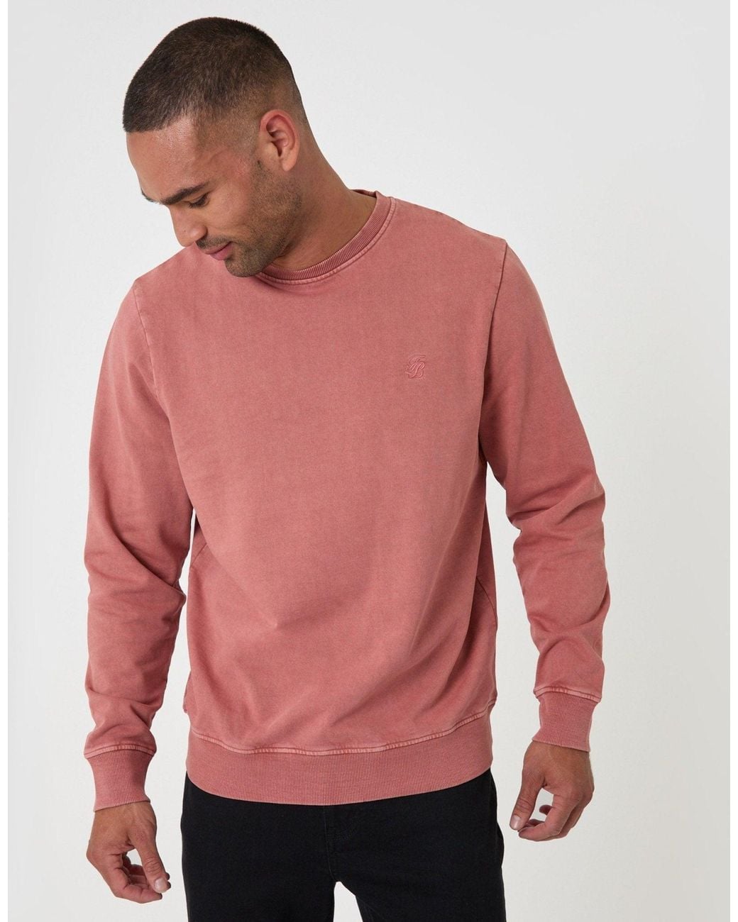 Threadbare Pink Ribbed Cotton Sweatshirt for men
