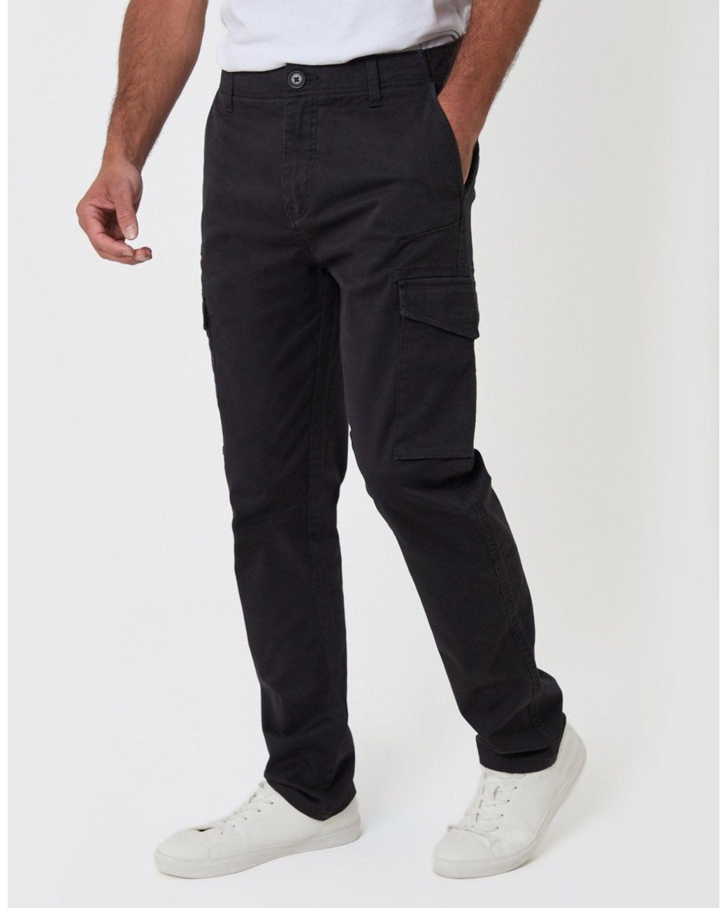 Threadbare Black The Everyday Slim Fit Cargo Trousers for men