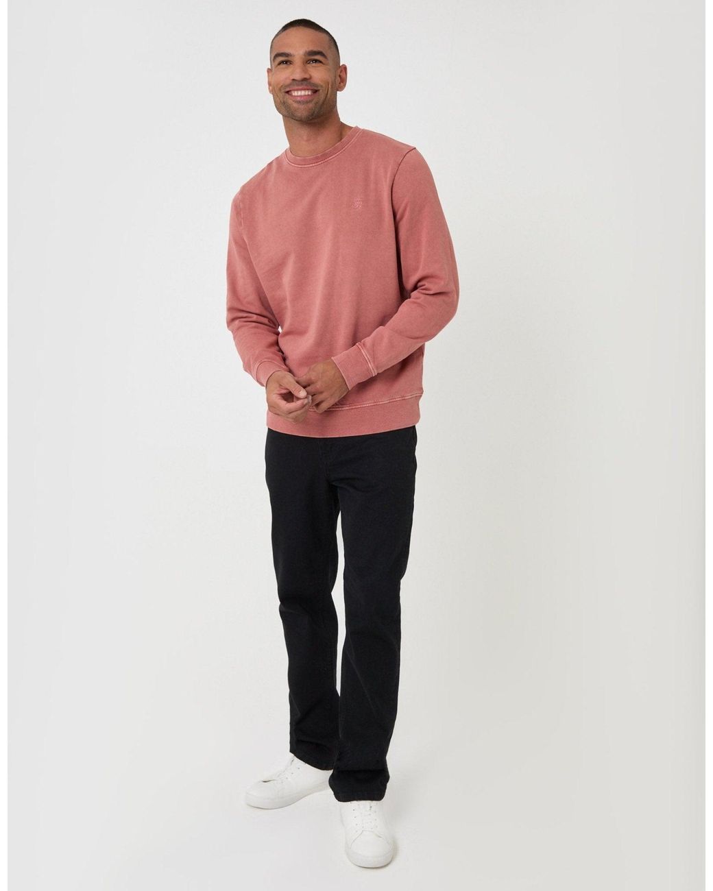 Threadbare Pink Ribbed Cotton Sweatshirt for men