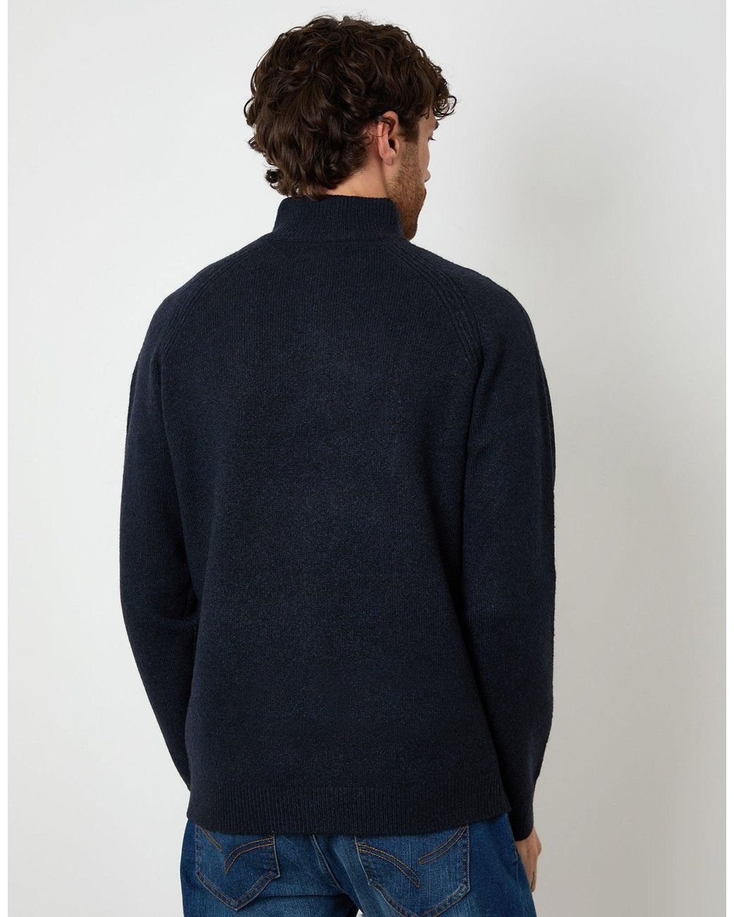 Threadbare Blue Raglan Rib Quarter Zip Knitted Jumper for men