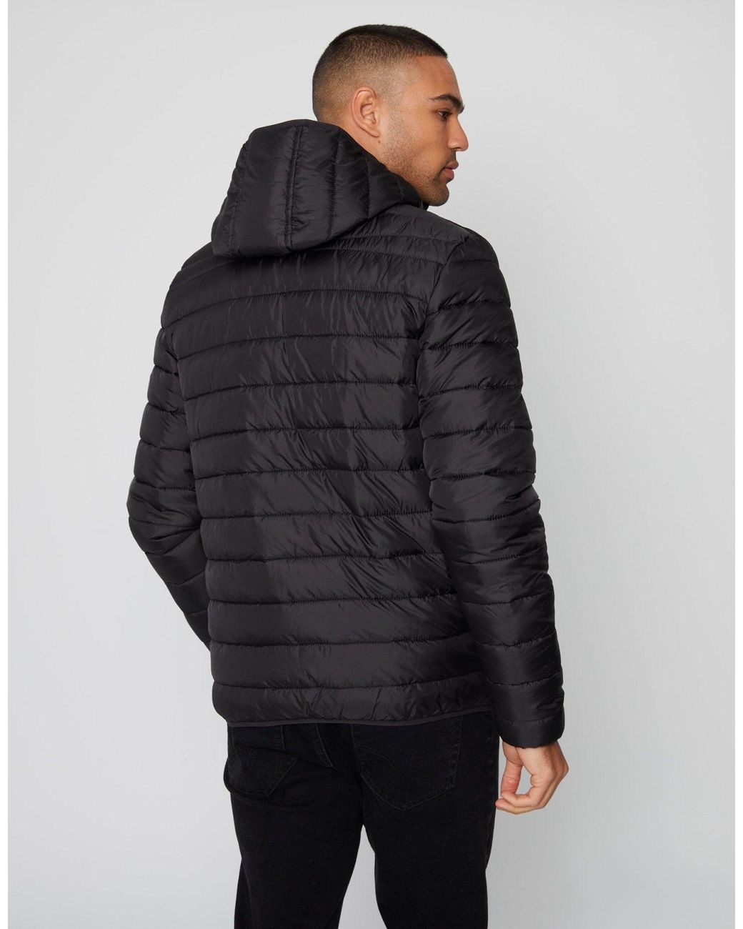 Threadbare Black Matte Finish Padded Hooded Jacket for men