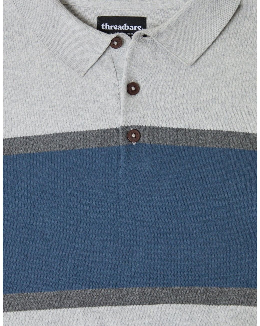 Threadbare Blue Boxy Fit Cotton Rich Rugby Polo for men