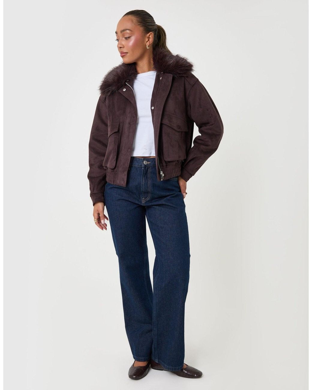 Threadbare Blue Faux Suede Fur Collared Jacket