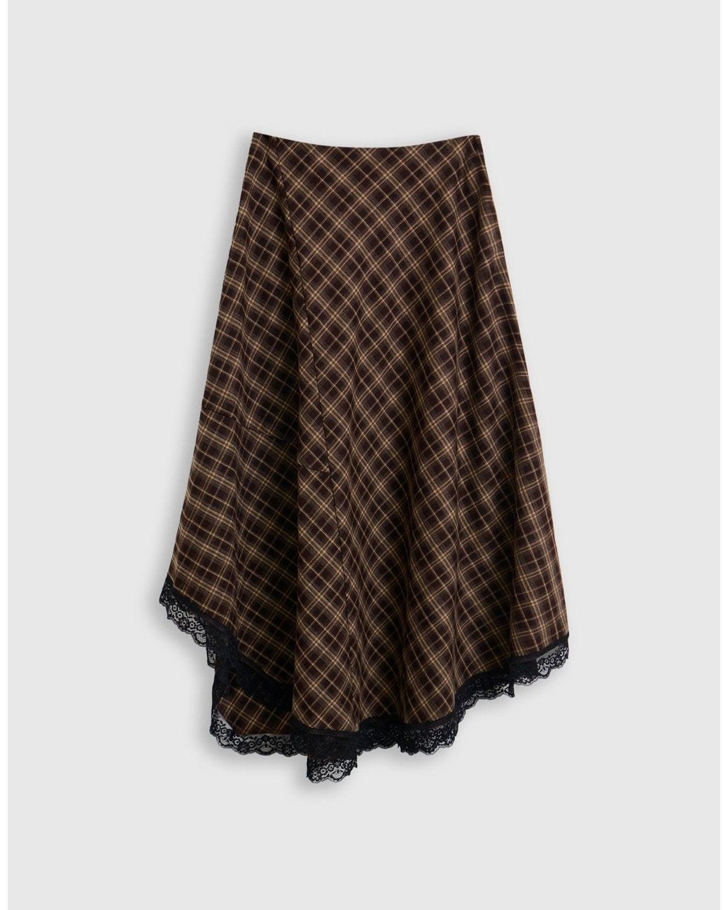 Threadbare Brown Asymmetric Lace Trim Midaxi Skirt