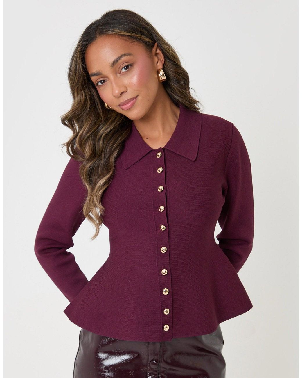 Threadbare Purple Compact Knit Peplum Cardigan