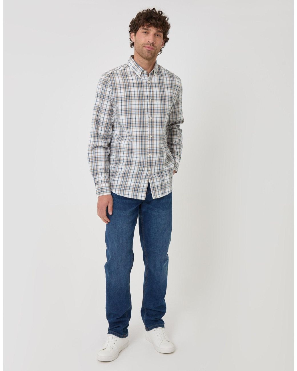 Threadbare White Brushed Cotton Flannel Shirt for men