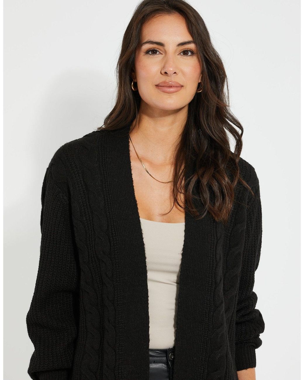 Threadbare Black Cable Knit Cardigan