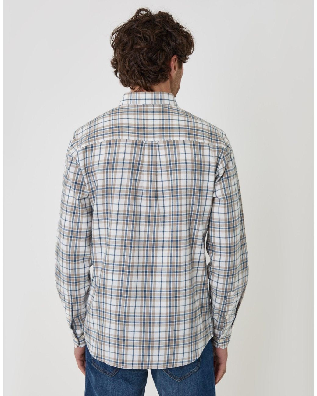 Threadbare White Brushed Cotton Flannel Shirt for men