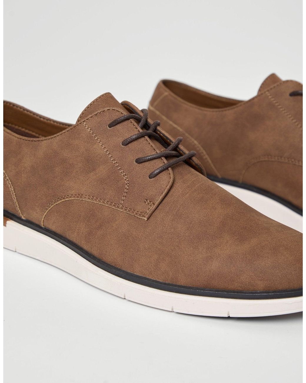 Threadbare Brown Faux Suede Derby Shoes for men