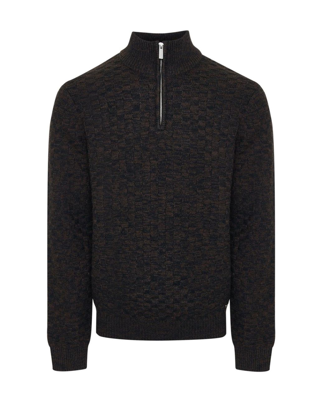 Threadbare Black Basket Stitch Quarter Zip Jumper for men