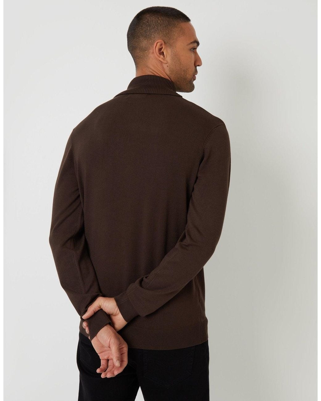 Threadbare Brown Knitted Roll Neck Jumper for men
