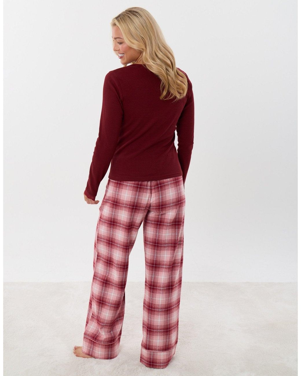 Threadbare Red V Neck Top & Flannel Bottoms Pyjama Set