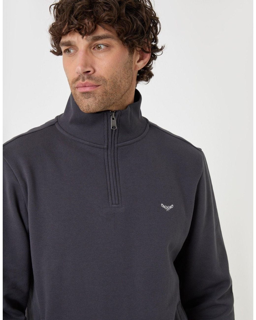 Threadbare Blue The Essential Cotton Rich Quarter Zip Sweatshirt for men