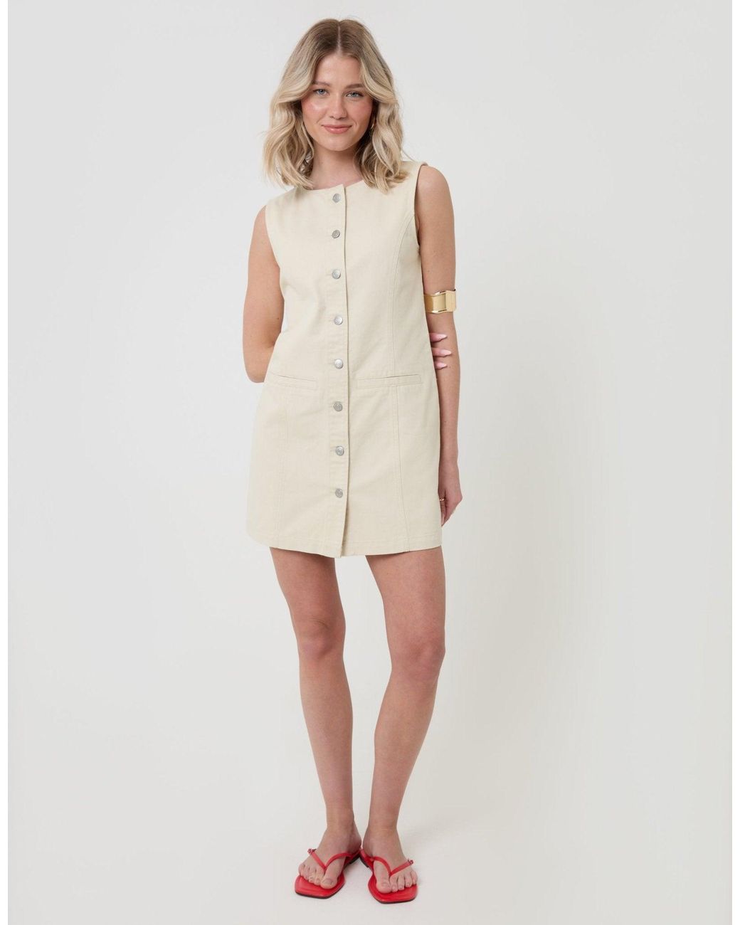Threadbare Natural Denim Pinafore Mini Dress