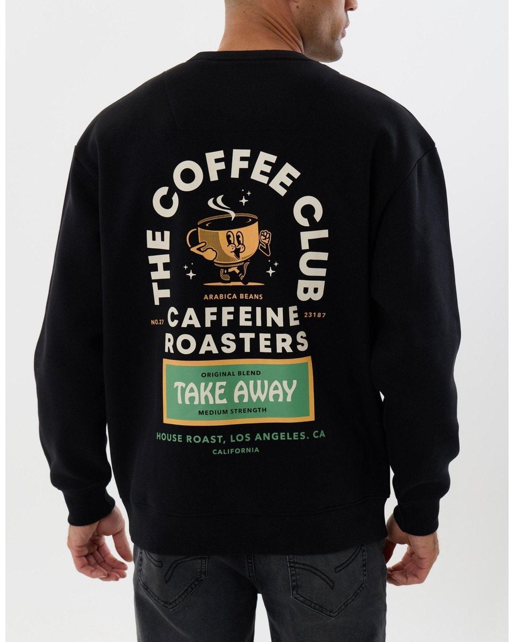 Threadbare Blue Relaxed Fit Coffee Club Graphic Print Sweatshirt for men