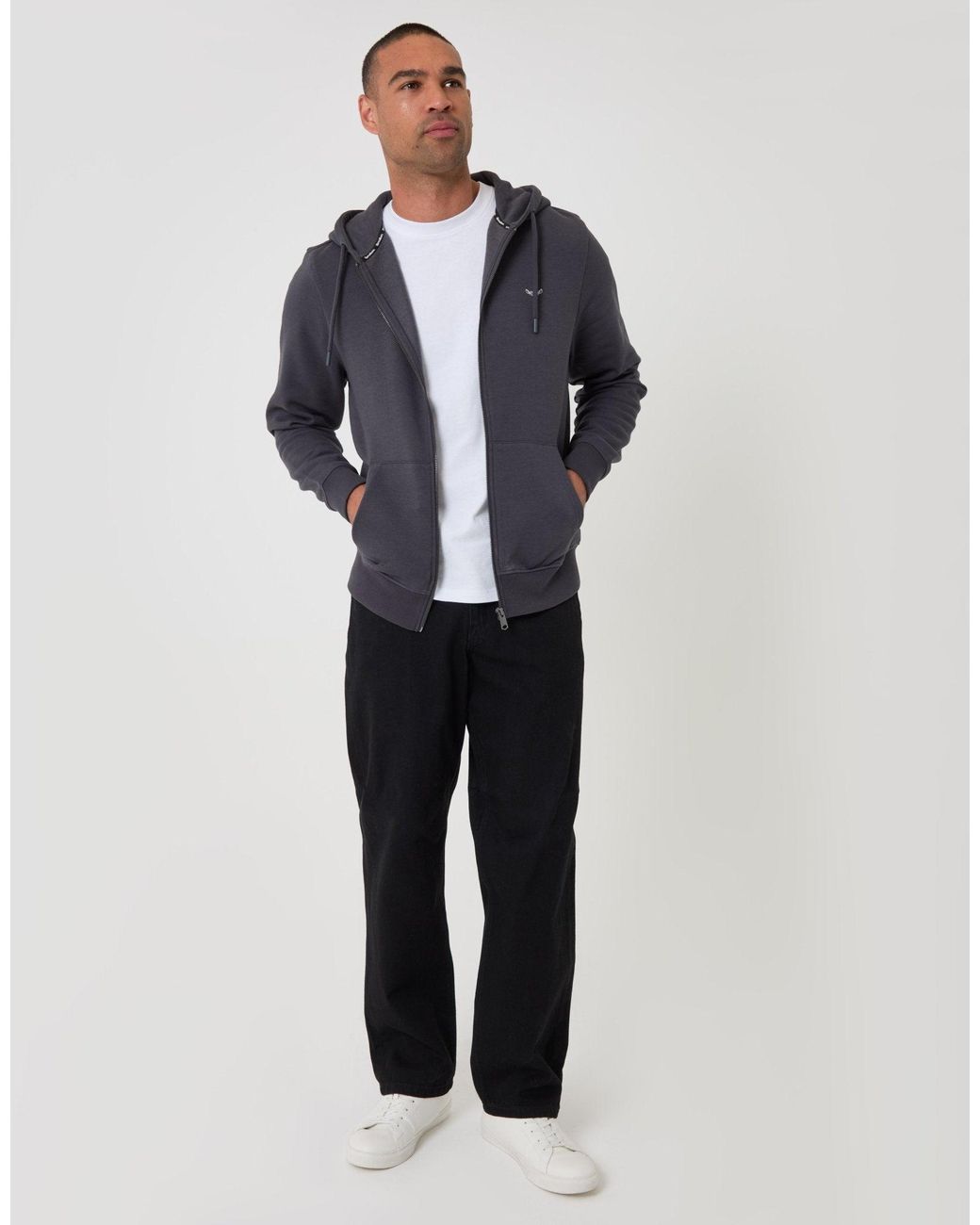 Threadbare Blue Cotton Rich Zip Through Hoodie for men