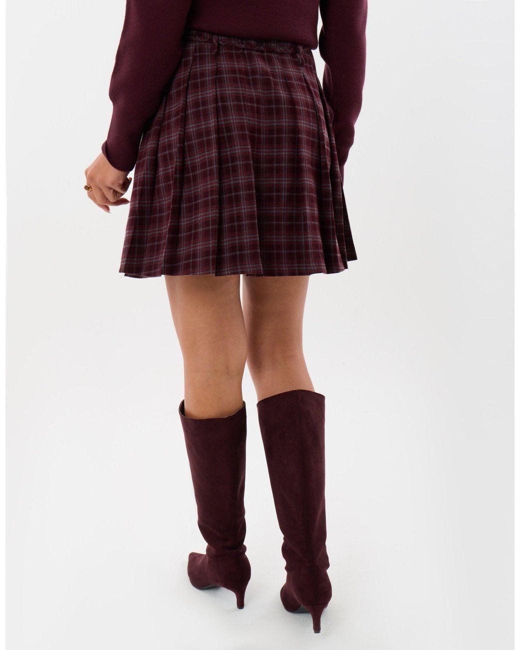 Threadbare Purple Mini Kilt Skirt With Tie Belt
