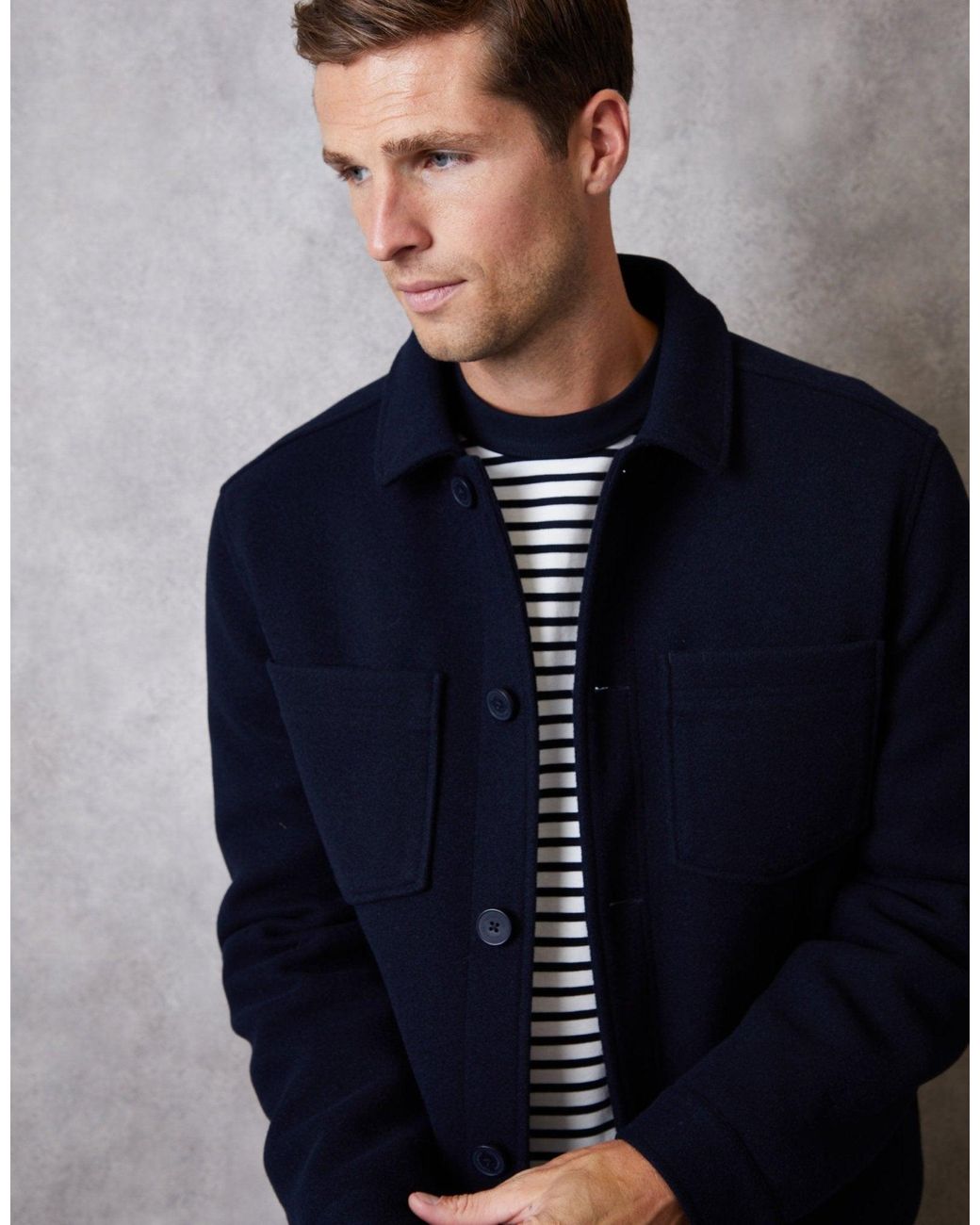 Threadbare Blue Faux Wool Button Up Quilted Shacket for men