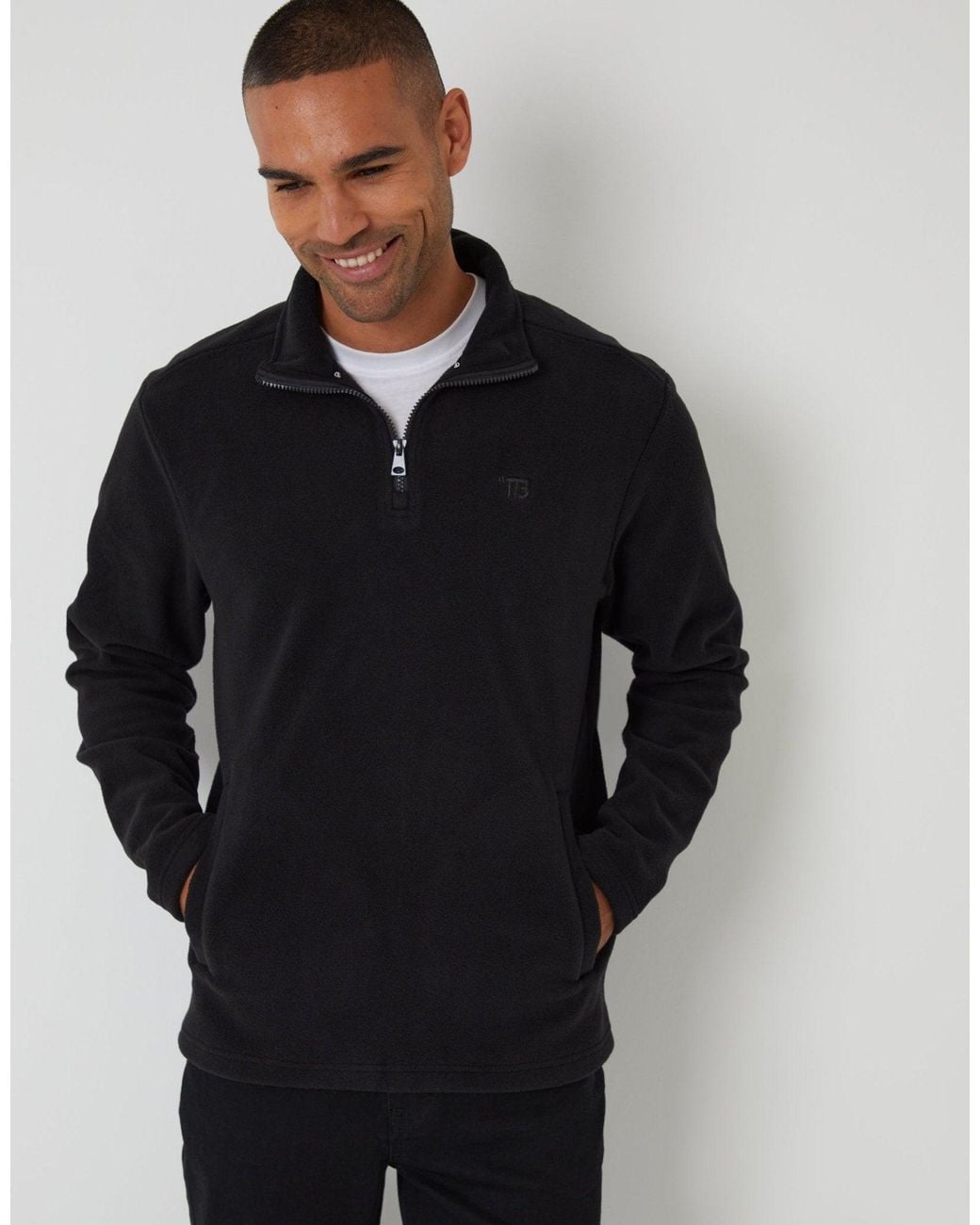 Threadbare Blue Quarter Zip Microfleece Sweatshirt for men