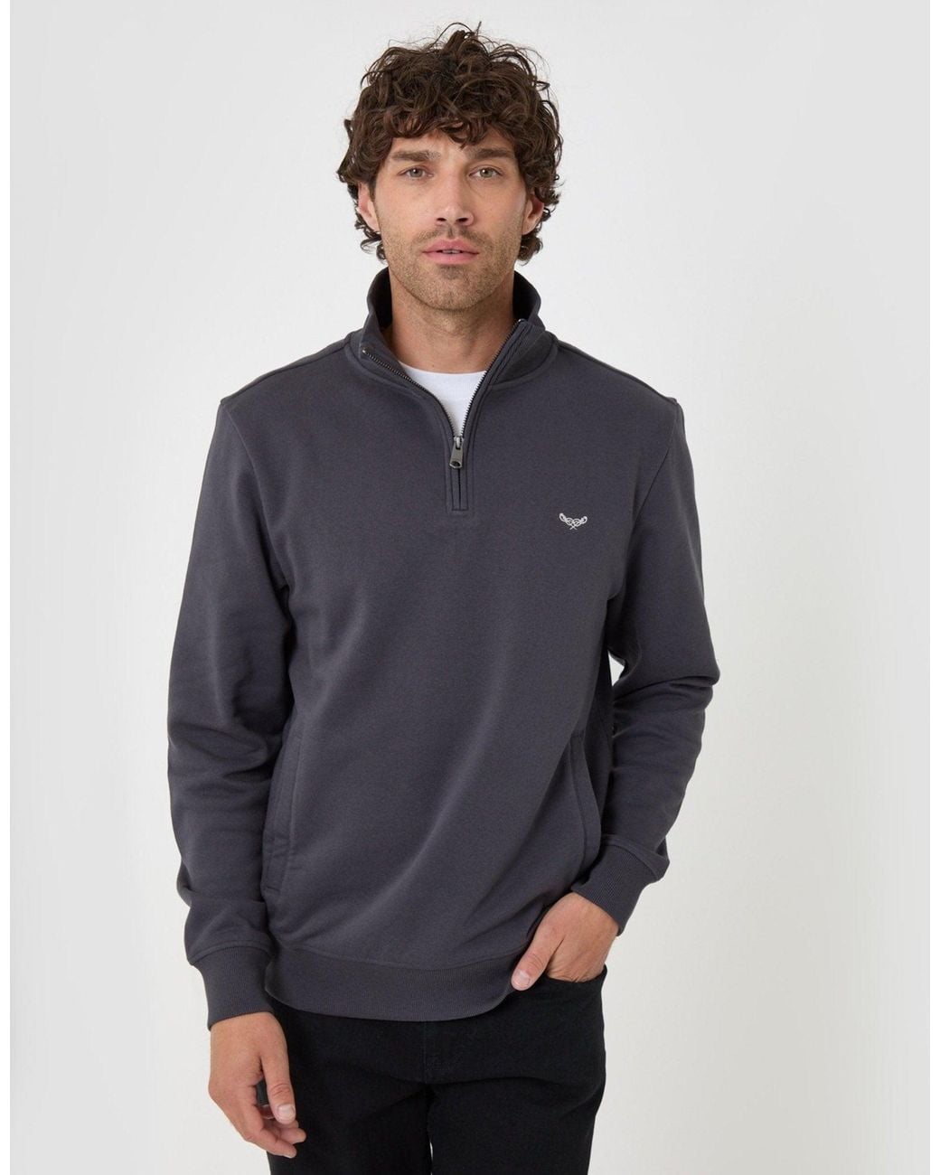 Threadbare Blue The Essential Cotton Rich Quarter Zip Sweatshirt for men