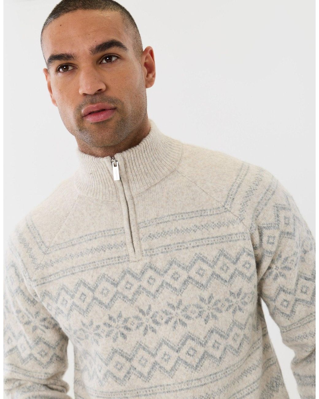 Threadbare Gray Geo Snowflake Quarter Zip Christmas Jumper for men