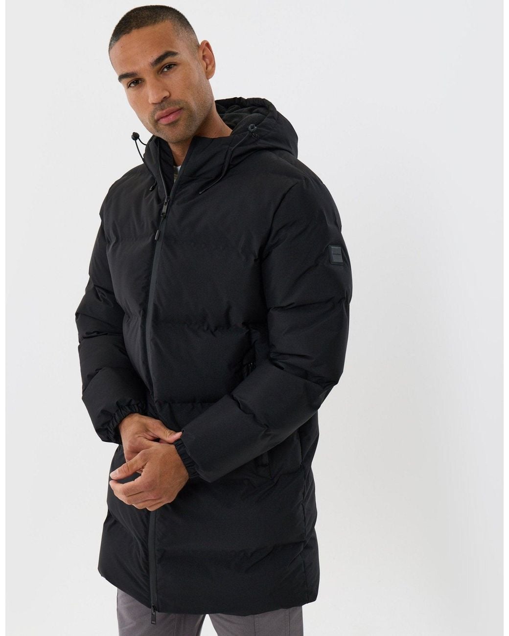 Threadbare Blue Showerproof Longline Puffer Coat for men
