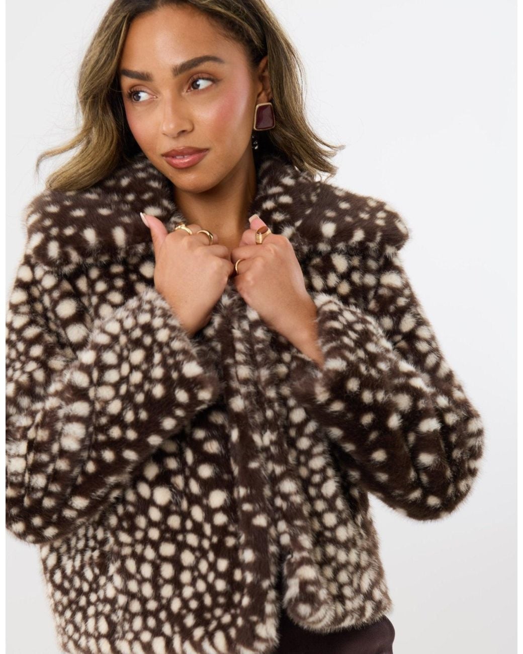 Threadbare Metallic Collared Faux Fur Jacket
