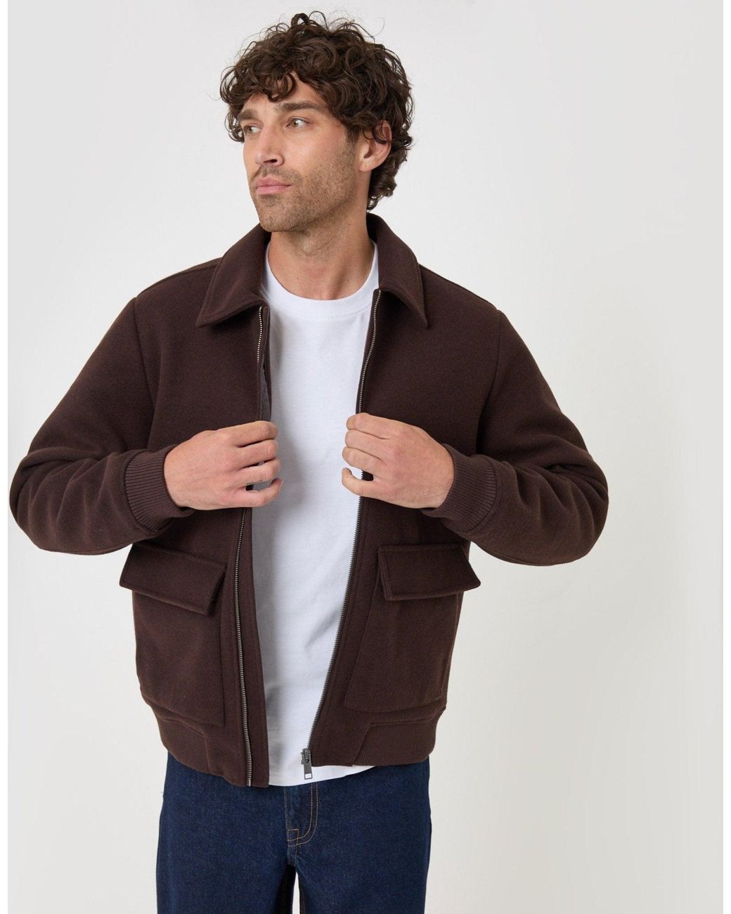 Threadbare Green Faux Wool Collared Lightweight Jacket for men