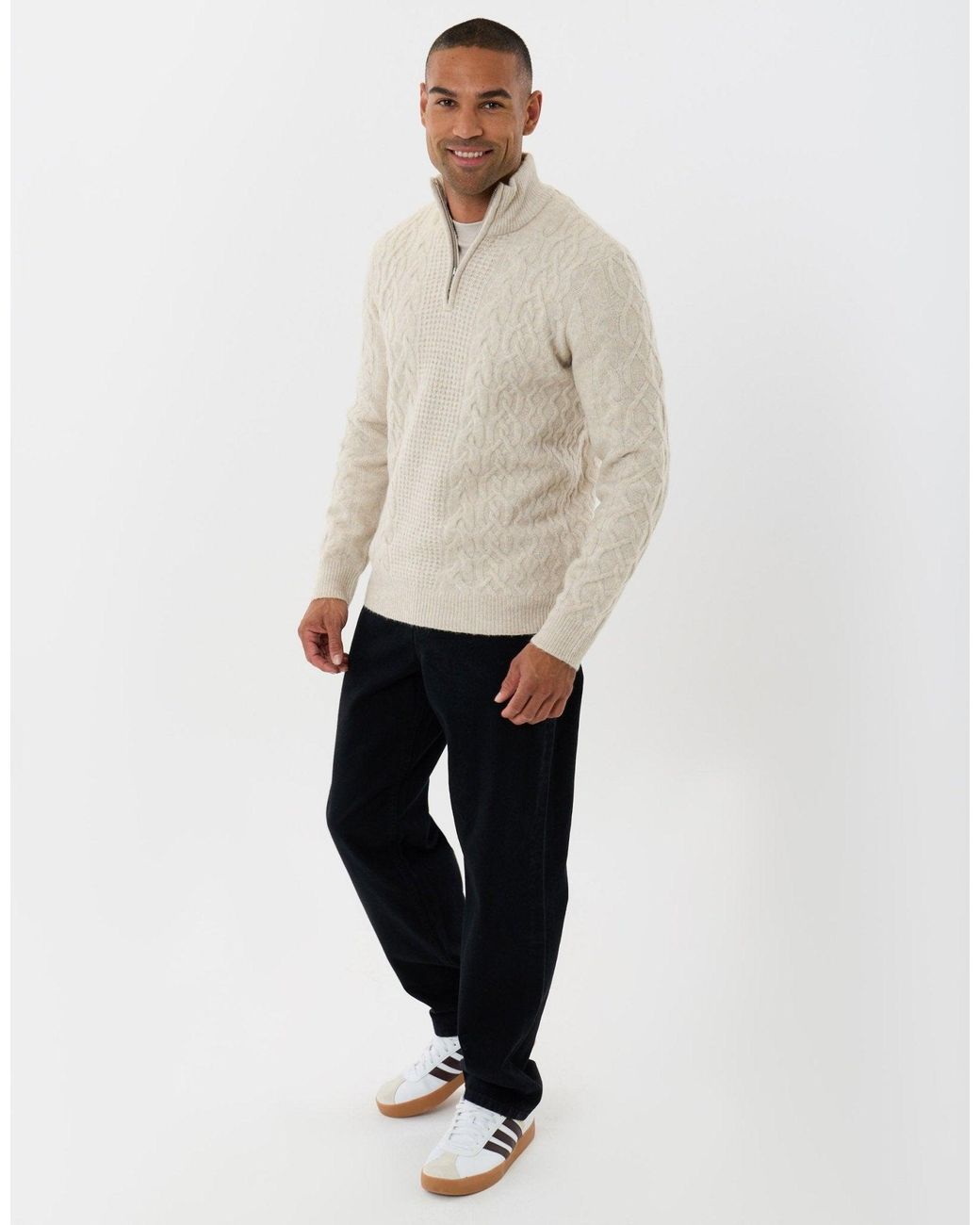 Threadbare Green Cable Knit Quarter Zip Jumper for men