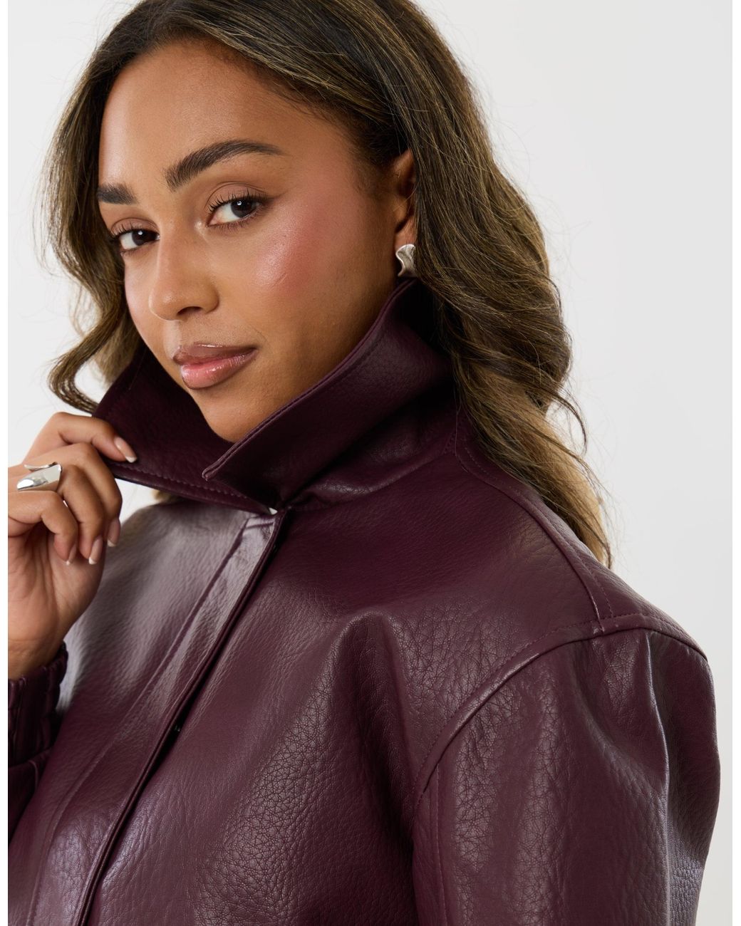 Threadbare Purple Faux Leather Collared Bomber Jacket