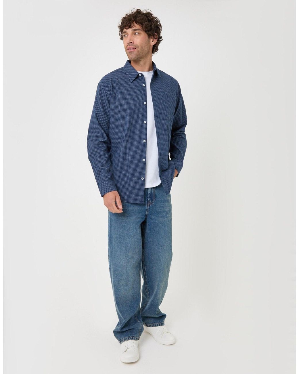 Threadbare Blue Relaxed Fit Cotton Seersucker Shirt for men