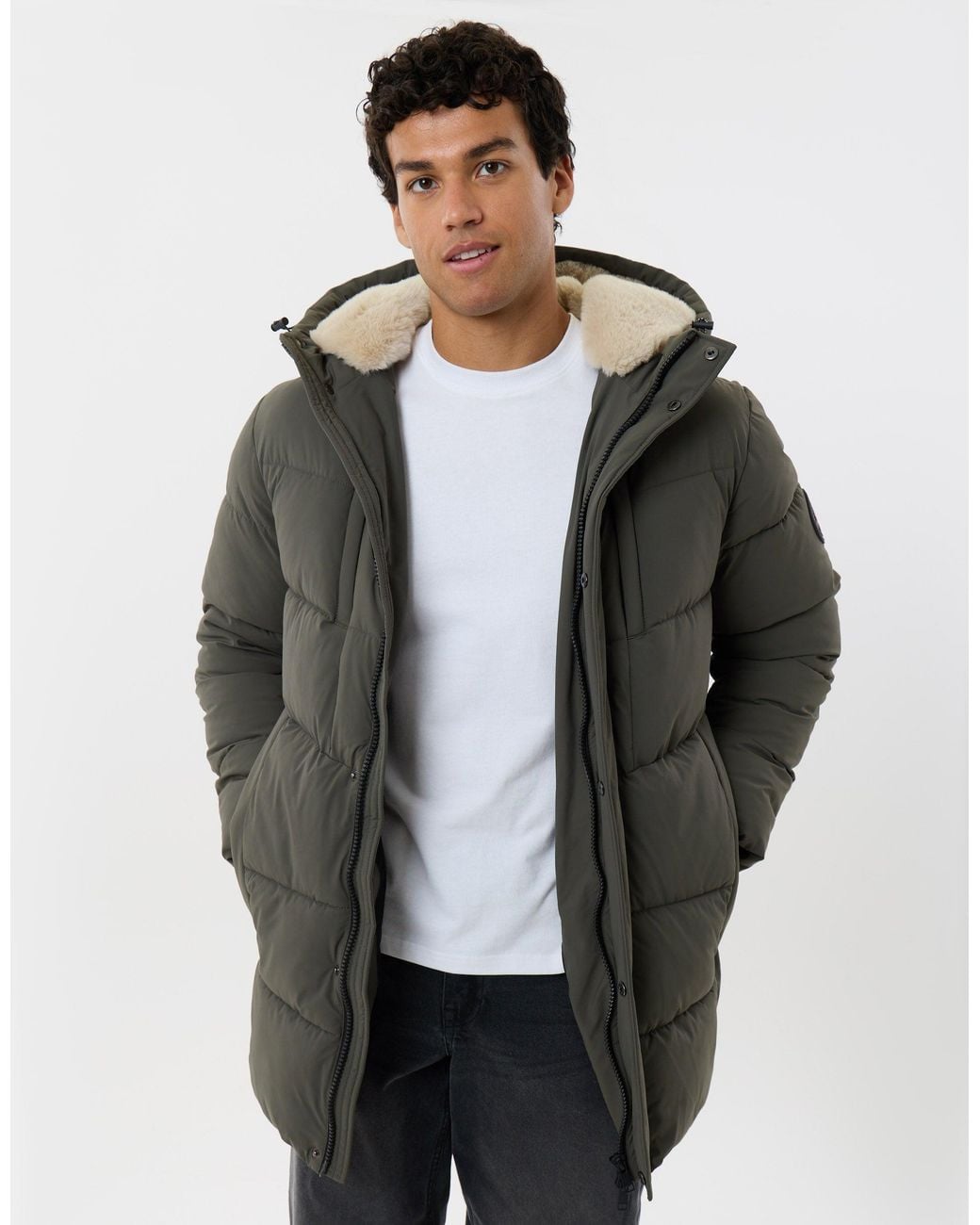 Threadbare Gray Showerproof Padded Jacket With Sherpa Lined Hood for men