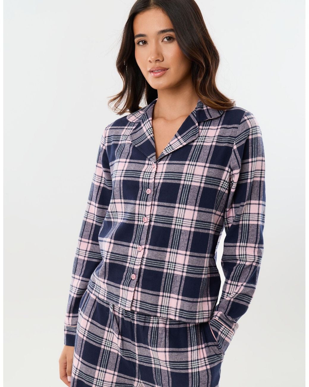 Threadbare Blue Cotton Button Up Pyjama Set