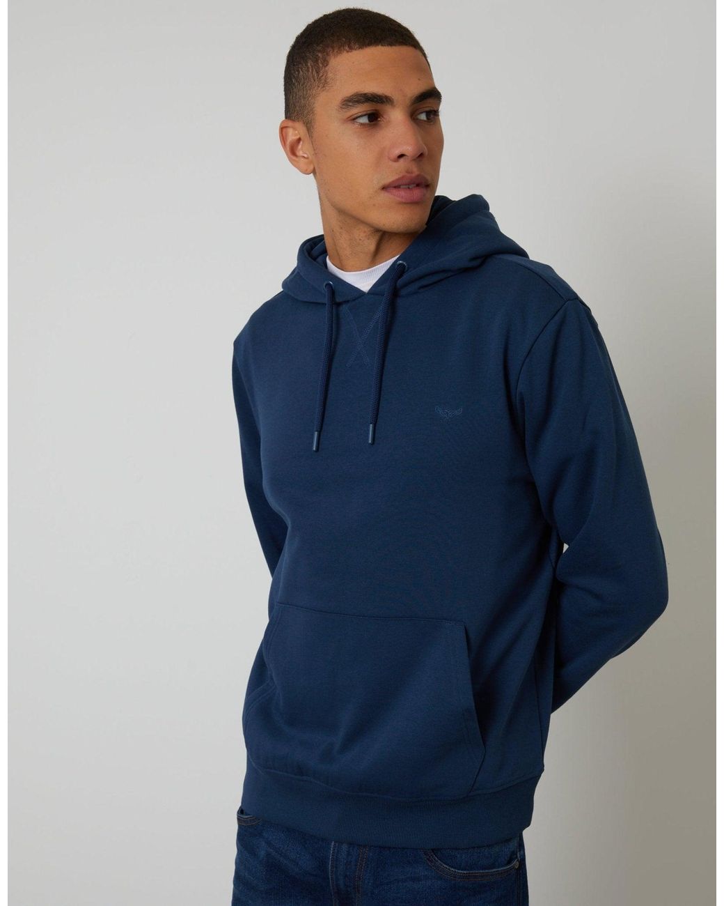 Threadbare Blue The Essential Cotton Rich Overhead Hoodie for men