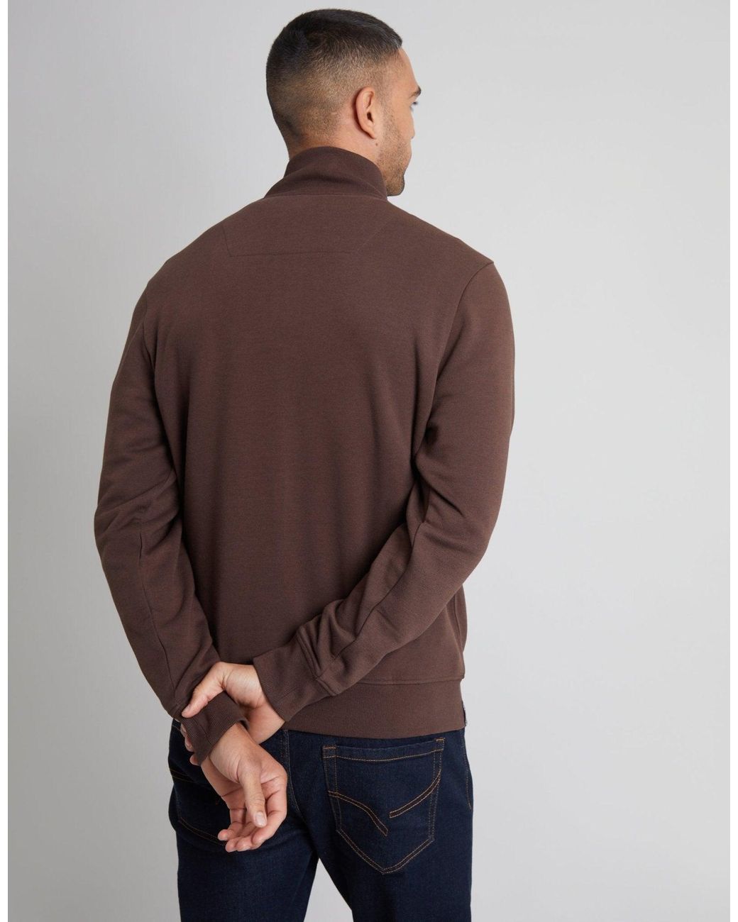 Threadbare Brown The Essential Cotton Rich Quarter Zip Sweatshirt for men