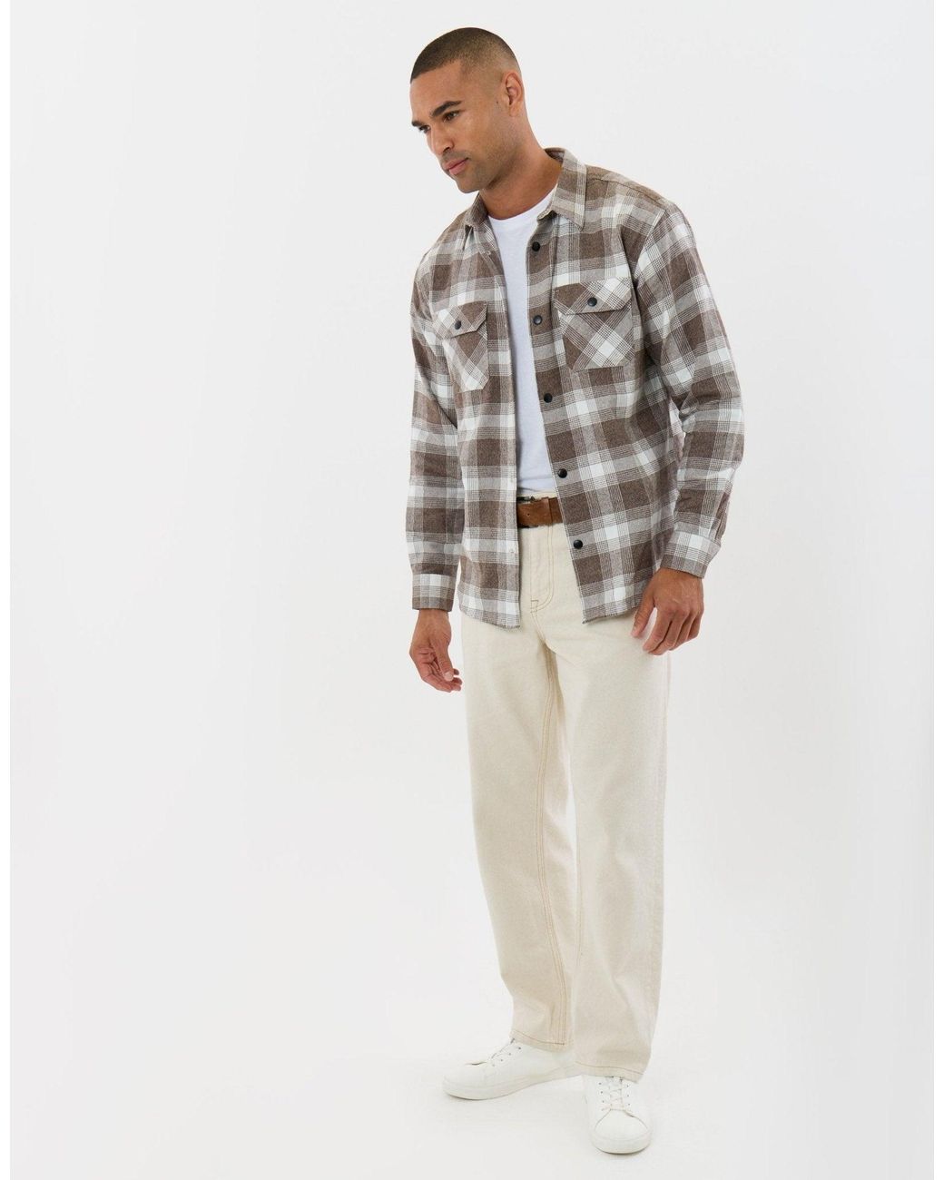 Threadbare Gray Relaxed Fit Cotton Patch Pocket Shirt for men